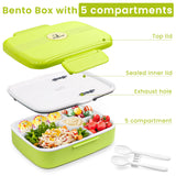 Bugucat Lunch Box 1300ML, Adult Kids Leakproof Bento Box with 5 Compartments and Spoon, Food Container Lunch Containers for School Work and Travel, Microwave & Dishwasher Safe for Men Woman, BPA Free