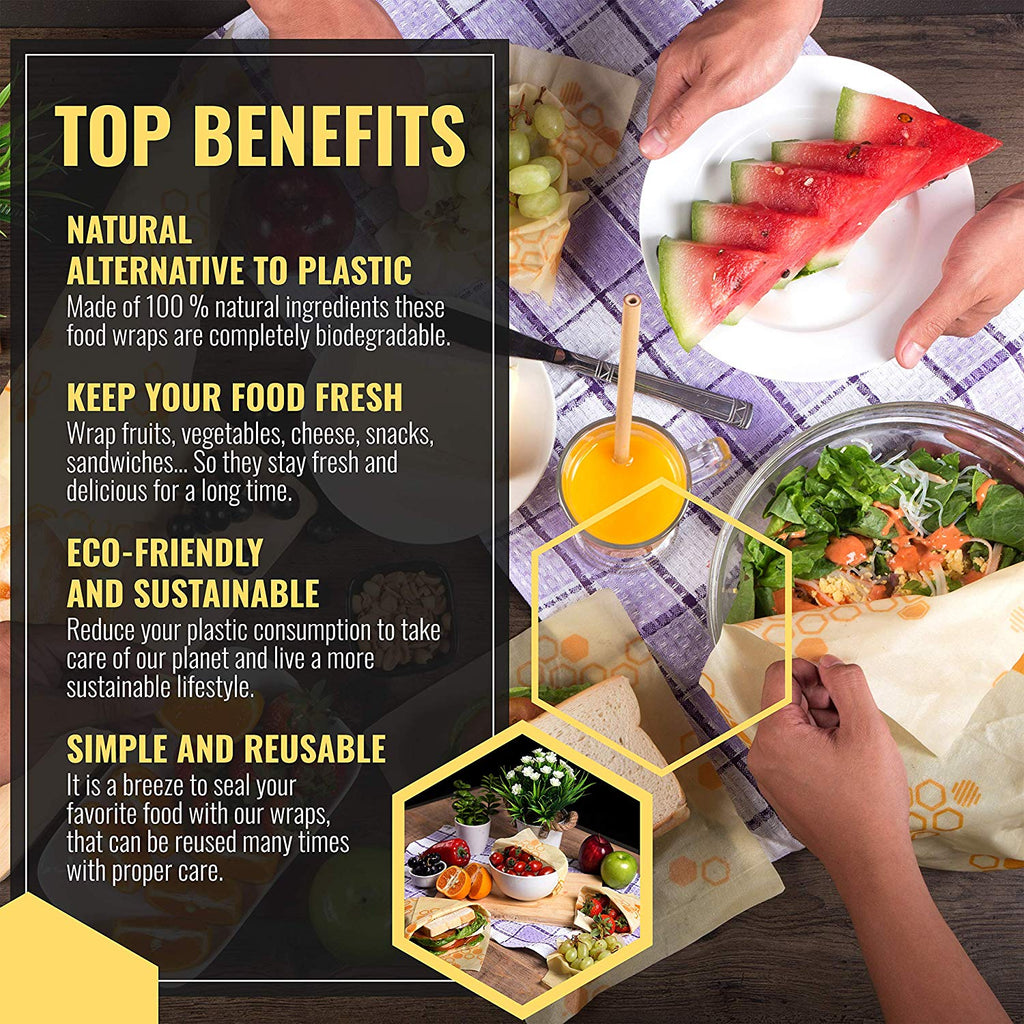 Bugucat Reusable Beeswax Wraps 8 Pack,Food Wraps Sustainable Plastic F