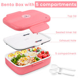 Bugucat Lunch Box 1300ML, Adult Kids Leakproof Bento Box with 5 Compartments and Spoon, Food Container Lunch Containers for School Work and Travel, Microwave & Dishwasher Safe for Men Woman, BPA Free