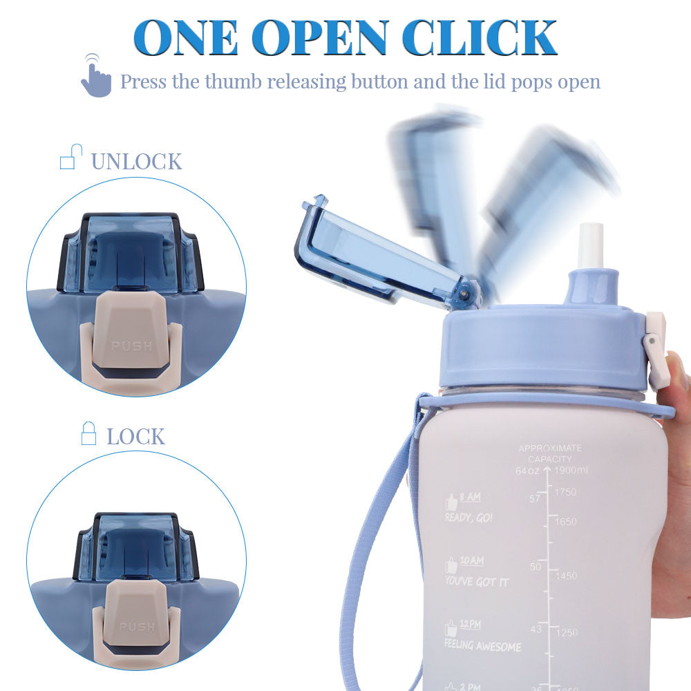 Bugucat Water Bottle 2.2L, Drinks Bottle with Straw and Time Markings, Jug Leak Proof,Sport Water Storage Container for Teenager Adult, Water Bottle for Gym School Cycling Outdoor Fitness