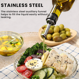 Bugucat Oil Bottle 500 ml, Glass Vinegar Bottle with Dispenser, Oil Bottles with Pourer and Label, Olive Oil Dispenser with Anti-Dirt Closure, Leak-proof and Drip-Free, for Cooking, Grilling, Salad