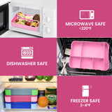 Bugucat Lunch Box 1330ML, Leak-Proof Bento Box with 5 Compartments and Cutlery, Lunch Containers for Kids Adult Food Storage Container with Leak-Proof Silicone Ring Suitable for Microwave Dishwasher