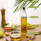 Bugucat Oil Bottle 500 ml, Glass Vinegar Bottle with Dispenser, Oil Bottles with Pourer and Label, Olive Oil Dispenser with Anti-Dirt Closure, Leak-proof and Drip-Free, for Cooking, Grilling, Salad