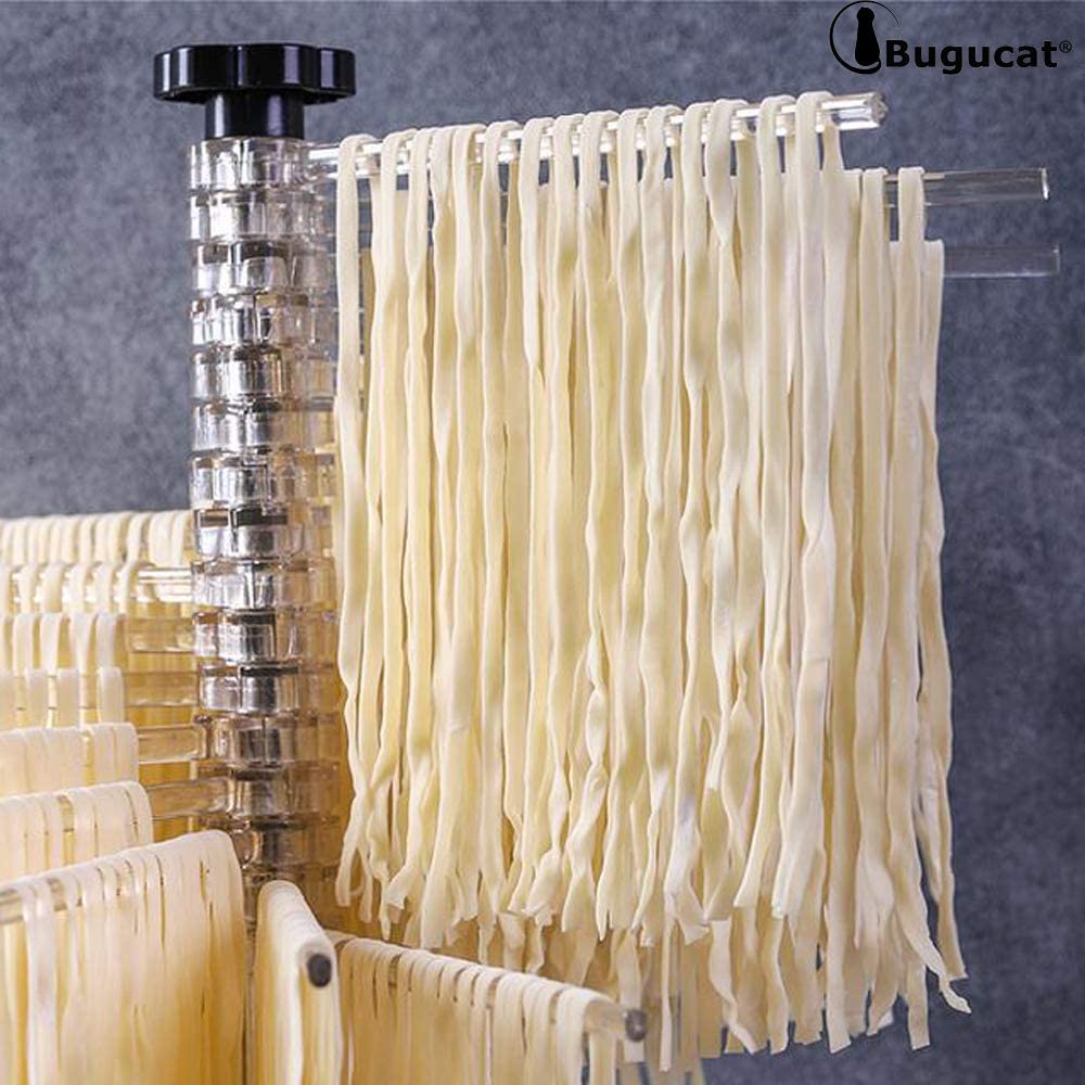 Secador de pasta de 16 polos, soporte para pasta con 16 peldaños extensibles para hasta 2 kg de tazas de pasta, toallas, secador de espaguetis plegable