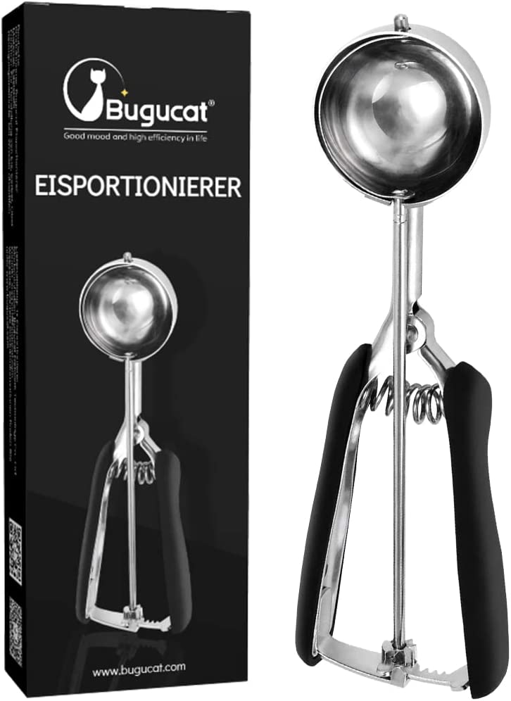 Bugucat Eisportionierer, Keksschaufel-Set aus poliertem Edelstahl, Eisportionierer, Eislöffel mit Auslöser, Eislöffel für Obst, Eis, Kekse, Teig, Eis