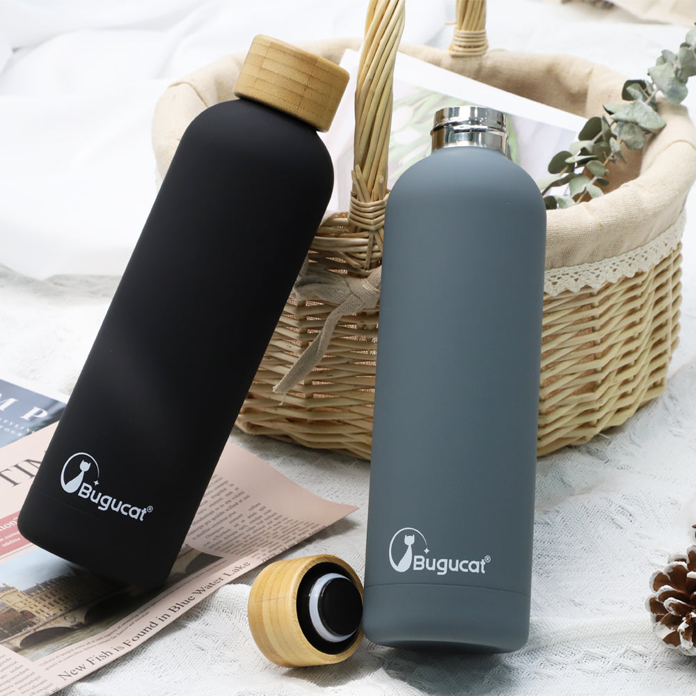 Bugucat Water Bottle 750ML,Leakproof Drinking Bottle Thermo Flask,Insulated Stainless Steel Water Bottle Reusable, Double Walled Sports Bottles 12 Hours Hot 24 Hours Cold,Thermal Water Flask BPA Free