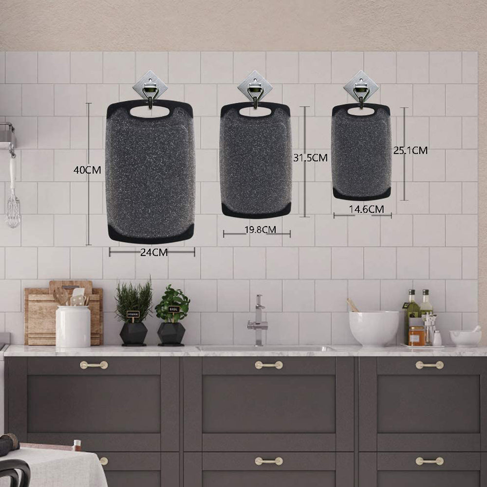 Planche à découper 3 pièces, planche à découper avec rainures à jus, planches à pain en plastique BPA, lavable au lave-vaisselle