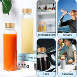 Bugucat Borosilicate Glass Water Bottles, Reusable Bamboo Lid Drinking Bottle with Protective Sleeves,Juice Beverage Container BPA-Free Leak Proof for School Sport Yoga Gym Hot Cold Drinks 550 ml / 1000 ml