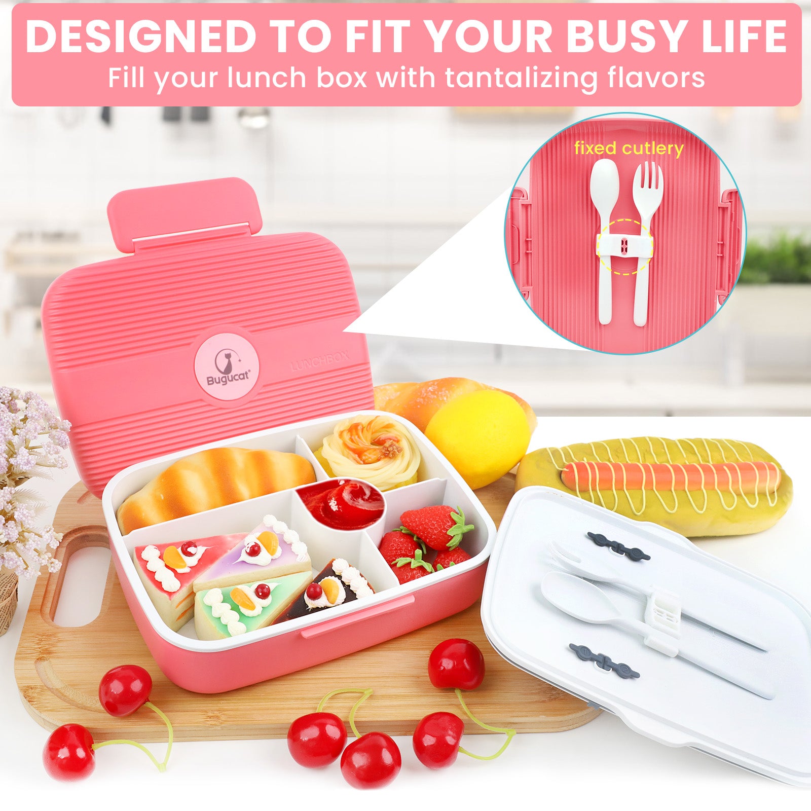 Bugucat Lunch Box 1550 ML, Double Stackable Bento Box Container Meal P –  Bugucat Home