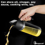 Bugucat Ölflasche 600ML, Premium Essig/Öl Spender aus Edelstahl und Glas, Olivenöl Behälter Öl Glasflasche mit automatischer Düse
