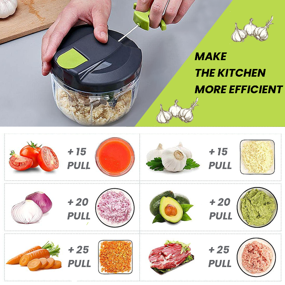 Bugucat Manual Food Chopper 520ML, Food Processors with Cover and Handle,Portable Chopper Shredder,Quick Hand Crusher for Vegetables,Garlic,Parsley, Herb & Onions