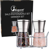 Moulin à poivre et sel Buguacat 2 pièces, moulin à épices en acier inoxydable avec broyeur en céramique réglable, moulin à piment, moulin à sel et poivrière rechargeable, moulin en céramique vide, poivre, piment