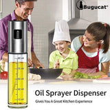 Botella de Spray de aceite Bugucat 100ML, botella de Spray de aceite, dispensador de aceite de rociador de vinagre, botella de vidrio con gatillo de aceite, rociador de aceite transparente