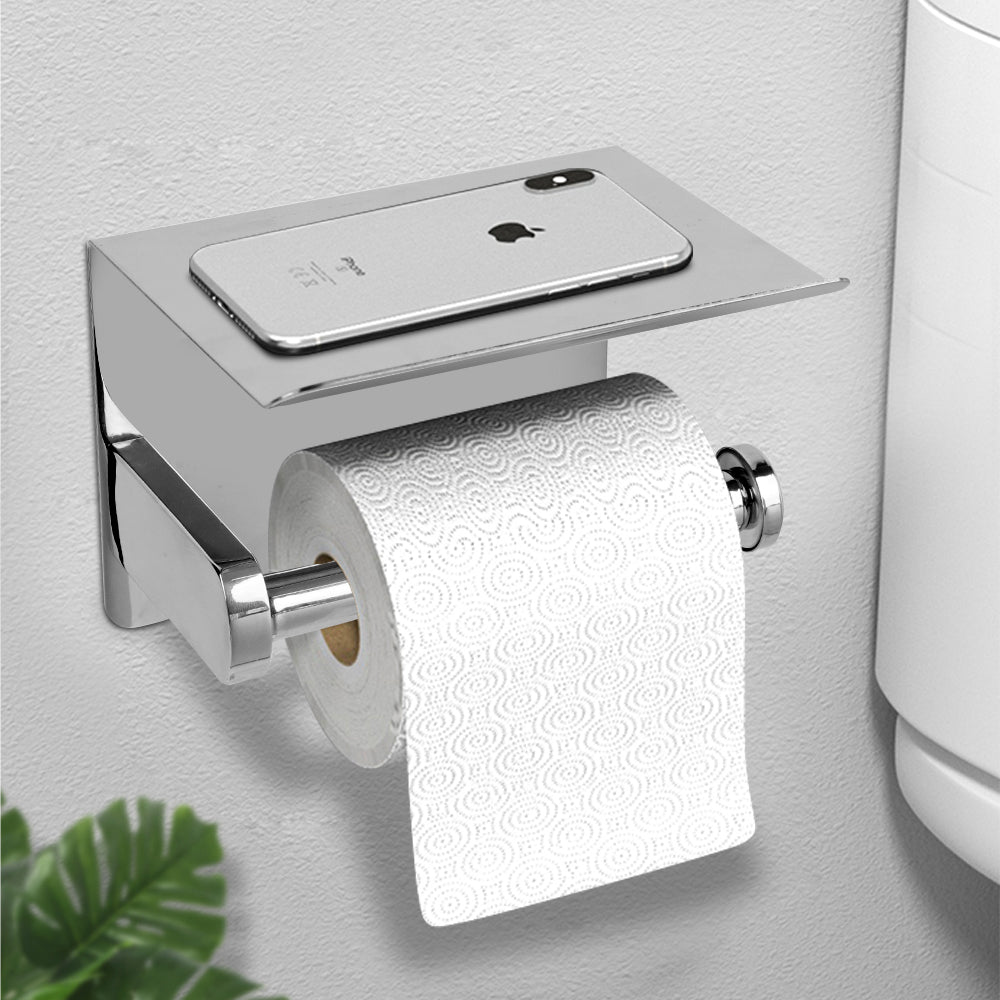 Toilet Roll Holder with Shelf, Self Adhesive Toilet Paper Holder Wall Mounted SUS304 Stainless Steel, Toilet Paper Roll Holder Bathroom Kitchen