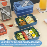 Bugucat Lunchbox 2000ML, Bento Box Brotdose kinder mit 4 Fächern und Besteckset, Vesperdose Frühstücksbox für Mikrowellen Spülmaschinen, Brotzeitbox Brotbüchse für Erwachsene, BPA-frei