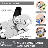 Bugucat Dosenöffner 3 In 1,Manuell Deckelöffner Can Opener Sicherheits Büchsenöffner Kapselheber