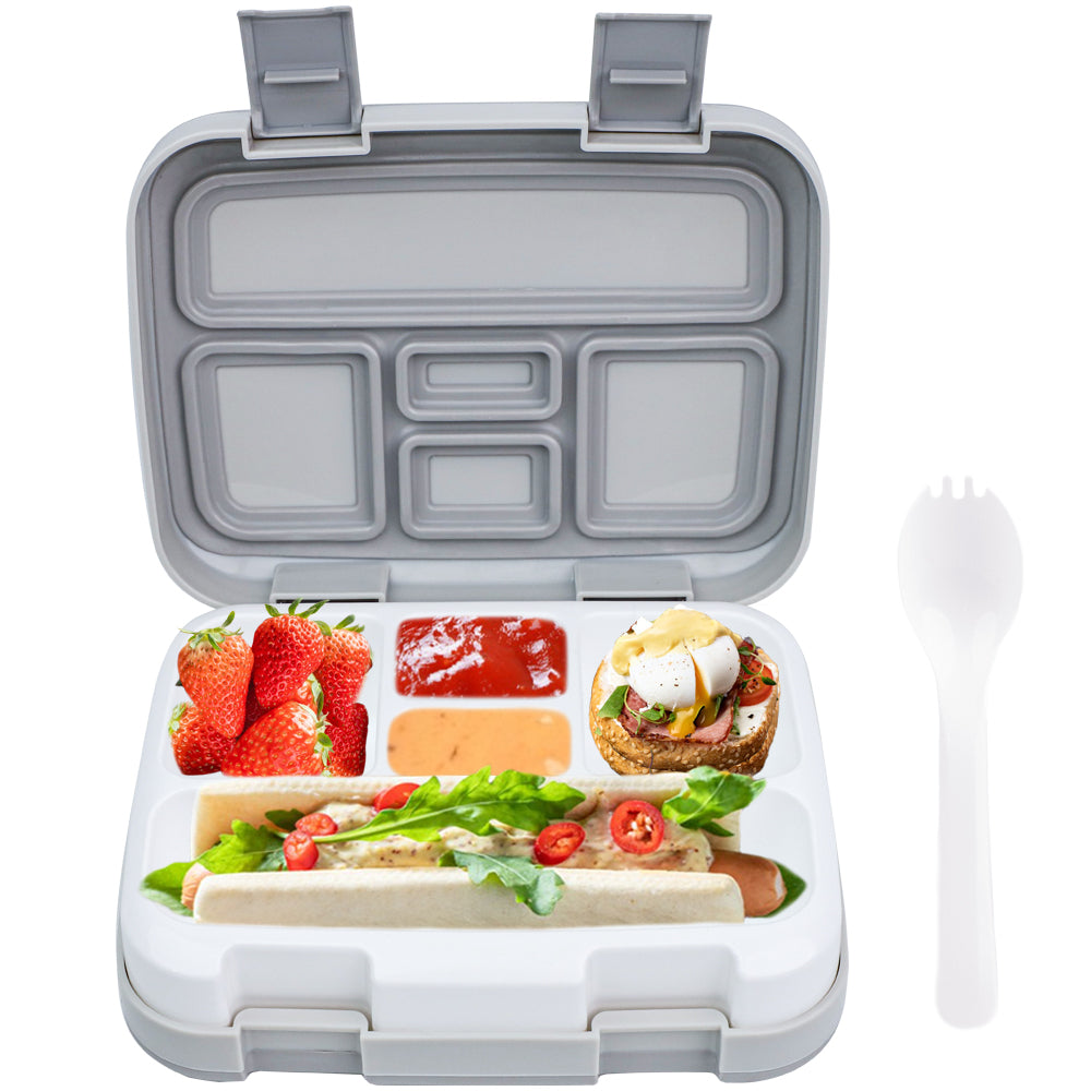 Bugucat Lunchbox 800ML, Bento Box Brotdose mit 5 Fächern und Besteckset, Vesperdose Frühstücksbox für Mikrowellen Spülmaschinen, Brotzeitbox Brotbüchse, BPA-Free