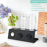 Bugucat Flaschenhalter für SodaStream, Hochwertiger 3er Abtropfhalter aus Edelstahl mit Abnehmbar Abtropfmatte und Flaschenbürste, Abtropfständer für Soda Stream, Crystal, Easy, Fuse Emil Flaschen