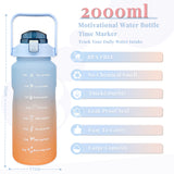 Bugucat Water Bottle 2L, Drinks Bottle with Straw and Time Markings, Sport Jug Leak Proof Reusable, Water Storage Container for Gym Outdoor Cycling Fitness Outdoor for Teenager Adult,BPA-free