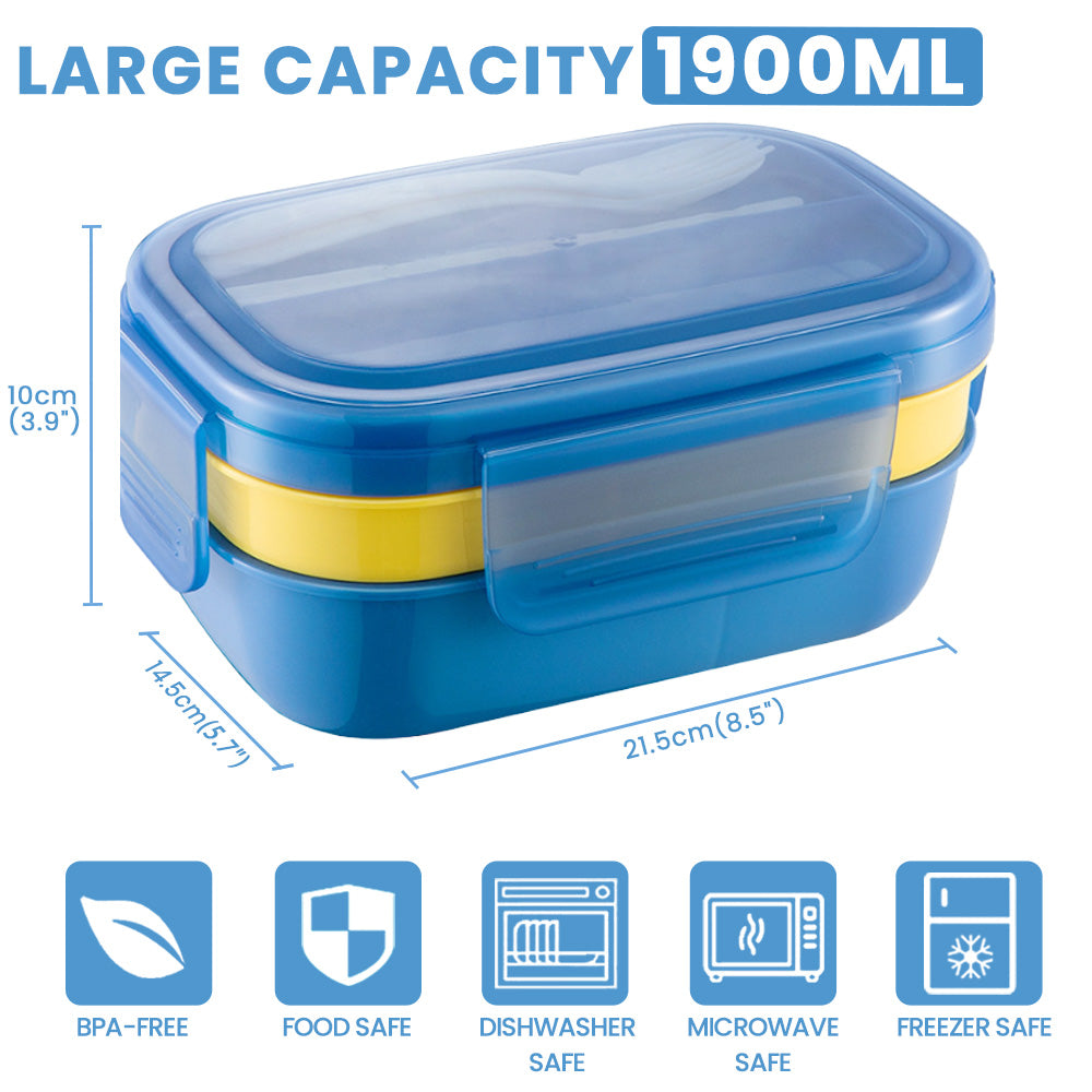 Bugucat Lunchbox 1900ML, Bento Box Brotdose mit 5 Fächern, Brotzeitbox Nachhaltig Jausenbox mit Löffel Gabel 2-Lagige Vesperdose für Erwachsene Kinder Brotbüchse zum Schule Arbeit Picknick Reisen