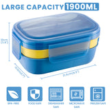 Fiambrera Bugucat 1900ML, Fiambrera bento box con 5 compartimentos, Fiambrera sostenible Fiambrera con cuchara tenedor Fiambrera de 2 capas para adultos Fiambrera infantil para el trabajo escolar Viajes de picnic