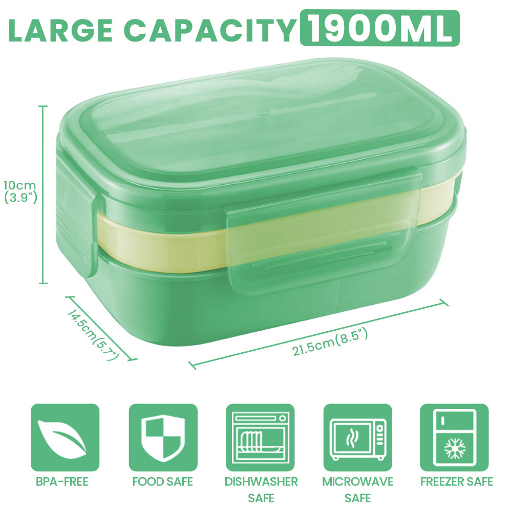 Bugucat Lunchbox 1900ML, Bento Box Brotdose mit 5 Fächern, Brotzeitbox Nachhaltig Jausenbox mit Löffel Gabel 2-Lagige Vesperdose für Erwachsene Kinder Brotbüchse zum Schule Arbeit Picknick Reisen