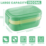 Boîte à lunch Bugucat 1900ML, boîte à bento avec 5 compartiments, boîte à lunch durable avec fourchette à cuillère Boîte à lunch à 2 couches pour adultes enfants boîte à lunch pour le travail scolaire pique-nique voyage