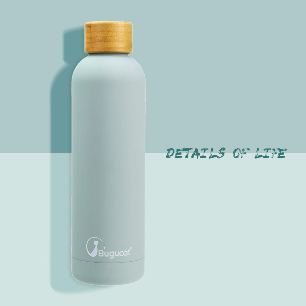 Bugucat Wasserflasche 750 ml, auslaufsichere Trinkflasche, Thermoflasche, isolierte Edelstahl-Wasserflasche, wiederverwendbar, doppelwandige Sportflaschen, 12 Stunden heiß, 24 Stunden kalt, Thermoflasche BPA-frei