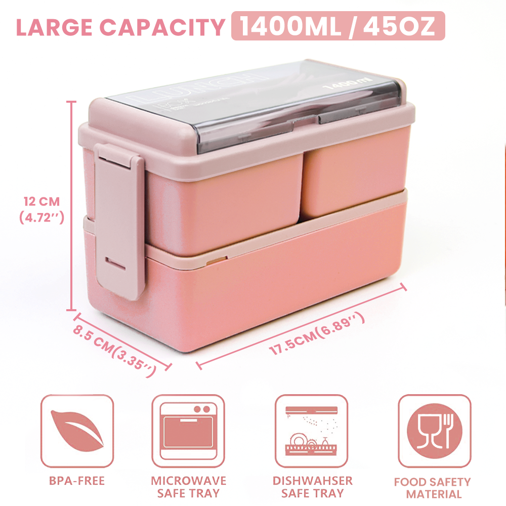 Lunch Box 1400ML Set, Bento Box Leak-Proof Dishwasher Microwave Safe BPA-Free