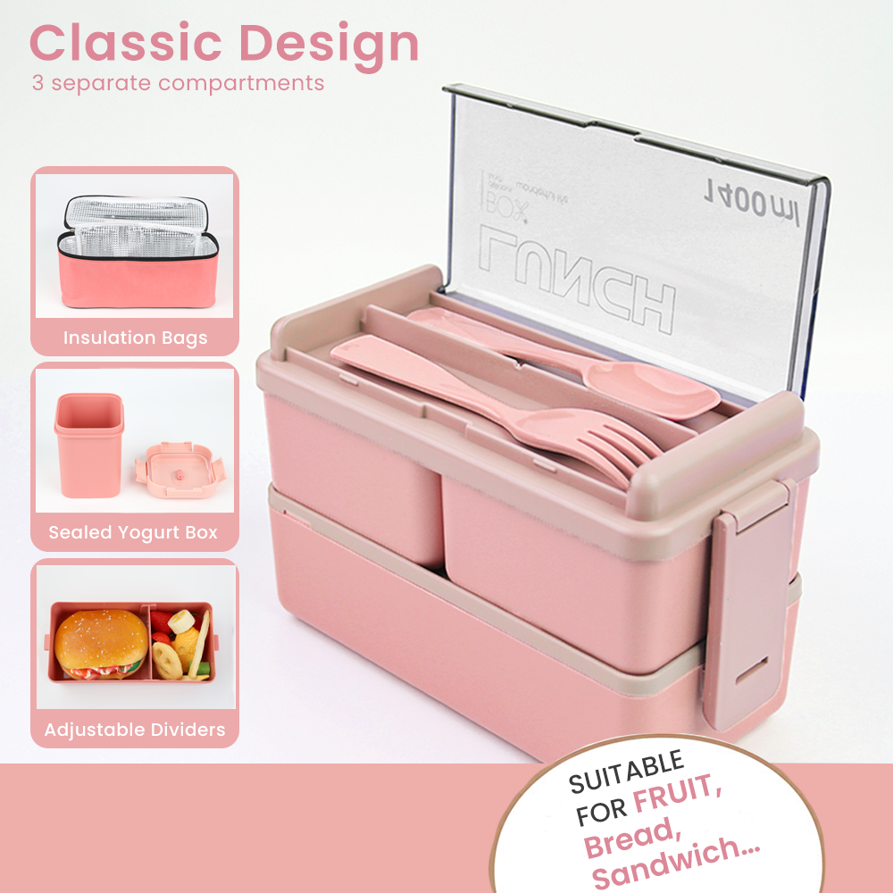 Lunch Box 1400ML Set, Bento Box Leak-Proof Dishwasher Microwave Safe BPA-Free