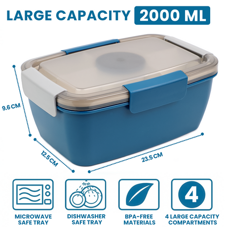 Boite à bento enfant Bugucat 2000ML, lunch box adultes avec 4 compartiments et boite à soupe, lunch box salade box à emporter avec récipient à vinaigrette, lunch box salade récipient pour micro-ondes et lave-vaisselle, sans BPA