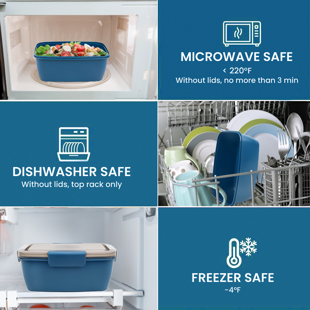 Salad Bowl 2000ML, Leak-Proof Bento Box Lunch Box  Dishwasher and Microwave Safe BPA-Free