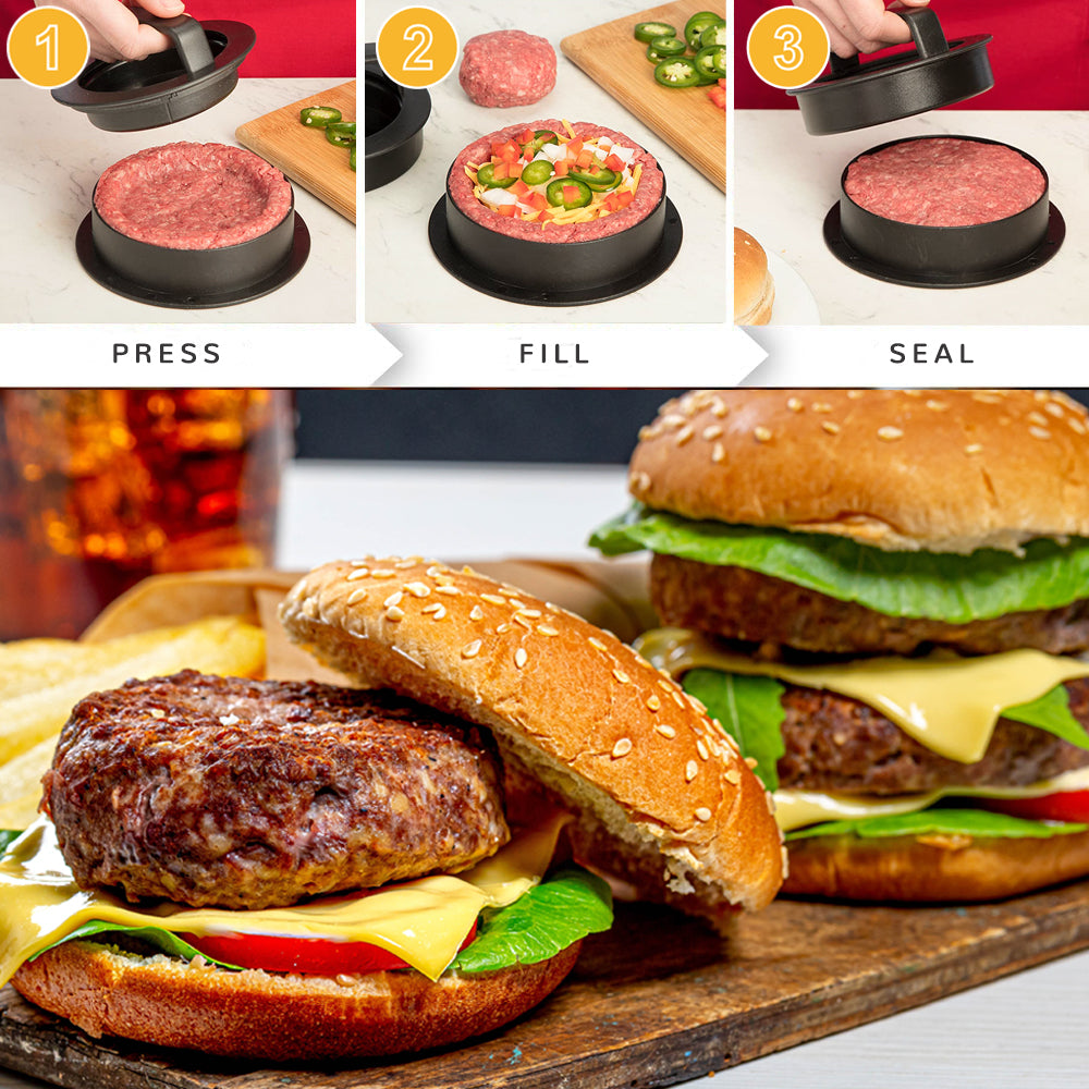 Pressa per hamburger 3 in 1, kit per pressa antiaderente per hamburger e patty, fornisce 100 fogli di carta cerata