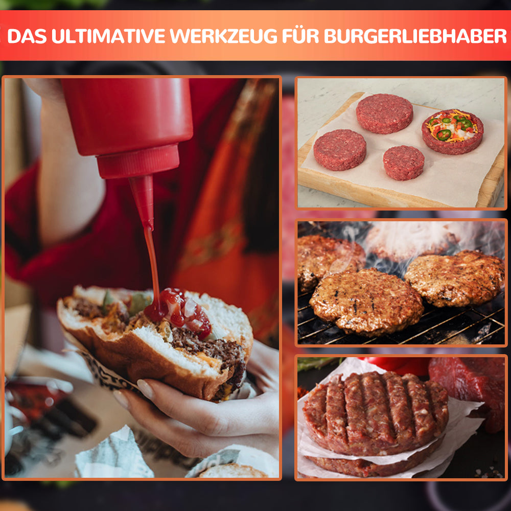 Bugucat 3-in-1-Burgerpresse, antihaftbeschichtete gefüllte Burgerpresse, Hamburger-Patty-Maker-Presse-Set, Burger-Maker-Form für gefüllte Burger, Küchen-Grillwerkzeug, Grillzubehör, 100 Wachs-Patty-Papiere