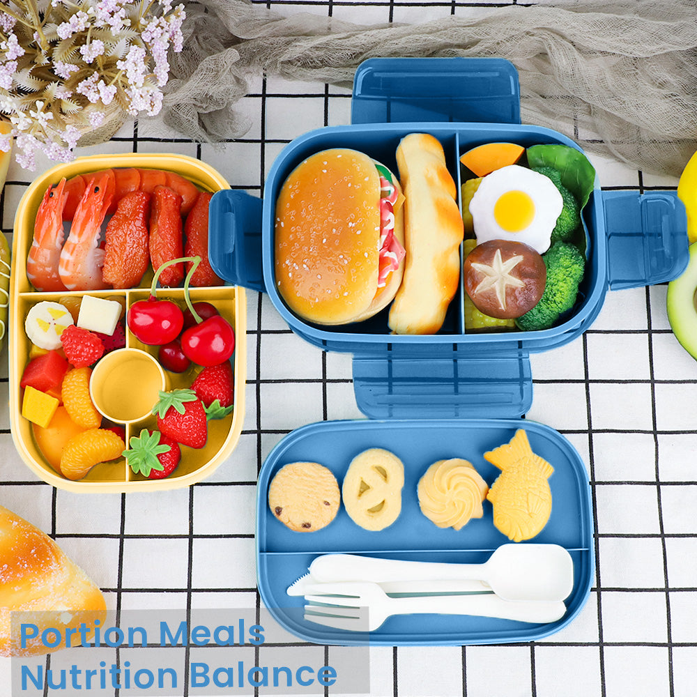 Bugucat Lunchbox 1900ML, Bento Box Brotdose mit 5 Fächern, Brotzeitbox Nachhaltig Jausenbox mit Löffel Gabel 2-Lagige Vesperdose für Erwachsene Kinder Brotbüchse zum Schule Arbeit Picknick Reisen