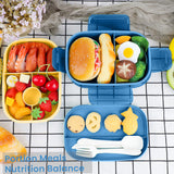 Boîte à lunch Bugucat 1900ML, boîte à bento avec 5 compartiments, boîte à lunch durable avec fourchette à cuillère Boîte à lunch à 2 couches pour adultes enfants boîte à lunch pour le travail scolaire pique-nique voyage