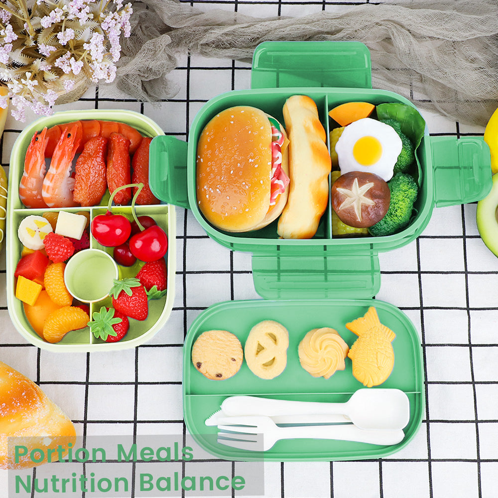 Bugucat Lunchbox 1900ML, Bento Box Brotdose mit 5 Fächern, Brotzeitbox Nachhaltig Jausenbox mit Löffel Gabel 2-Lagige Vesperdose für Erwachsene Kinder Brotbüchse zum Schule Arbeit Picknick Reisen