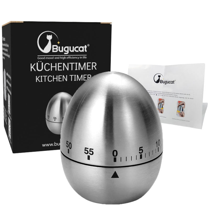 Bugucat Egg Timer Stainless Steel Kitchen Timer Kitchen Timer Rustproof Timer with Stopwatch Analogue Hand Wash 60 Minutes Kitchen Countdown Timer