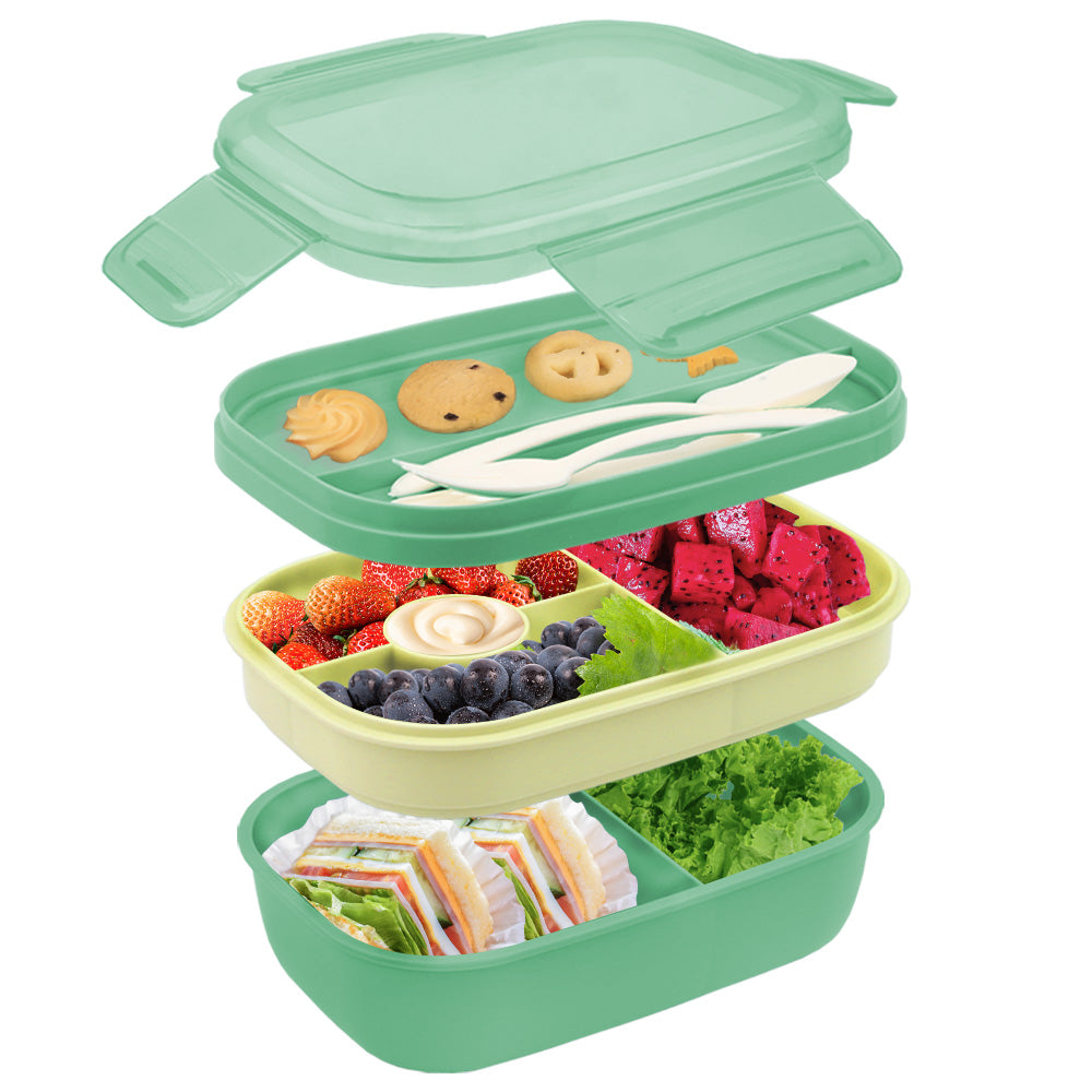 Boîte à lunch Bugucat 1900ML, boîte à bento avec 5 compartiments, boîte à lunch durable avec fourchette à cuillère Boîte à lunch à 2 couches pour adultes enfants boîte à lunch pour le travail scolaire pique-nique voyage