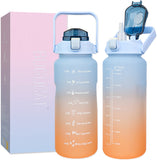 Bugucat Water Bottle 2L, Drinks Bottle with Straw and Time Markings, Sport Jug Leak Proof Reusable, Water Storage Container for Gym Outdoor Cycling Fitness Outdoor for Teenager Adult,BPA-free
