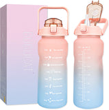 Bugucat Water Bottle 2L, Drinks Bottle with Straw and Time Markings, Sport Jug Leak Proof Reusable, Water Storage Container for Gym Outdoor Cycling Fitness Outdoor for Teenager Adult,BPA-free