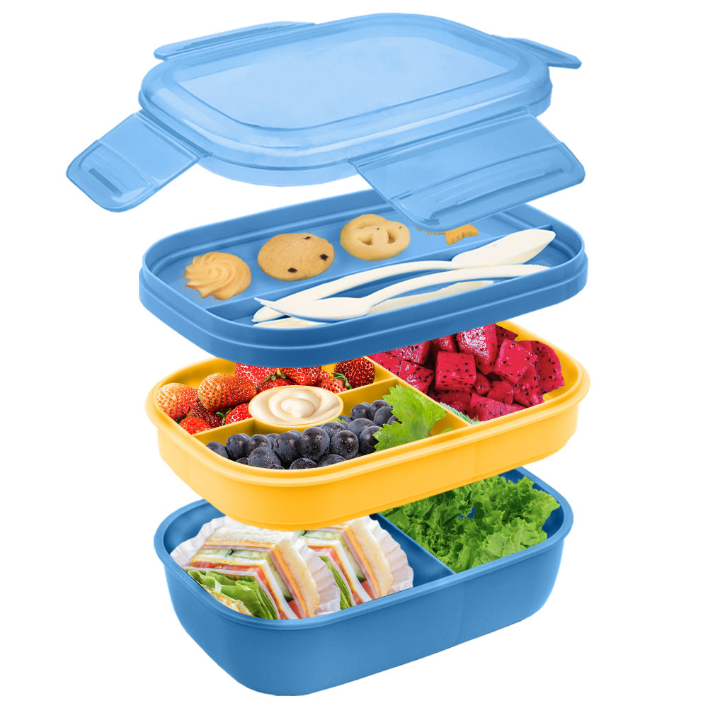 Bugucat Lunchbox 1900ML, Bento Box Brotdose mit 5 Fächern, Brotzeitbox Nachhaltig Jausenbox mit Löffel Gabel 2-Lagige Vesperdose für Erwachsene Kinder Brotbüchse zum Schule Arbeit Picknick Reisen